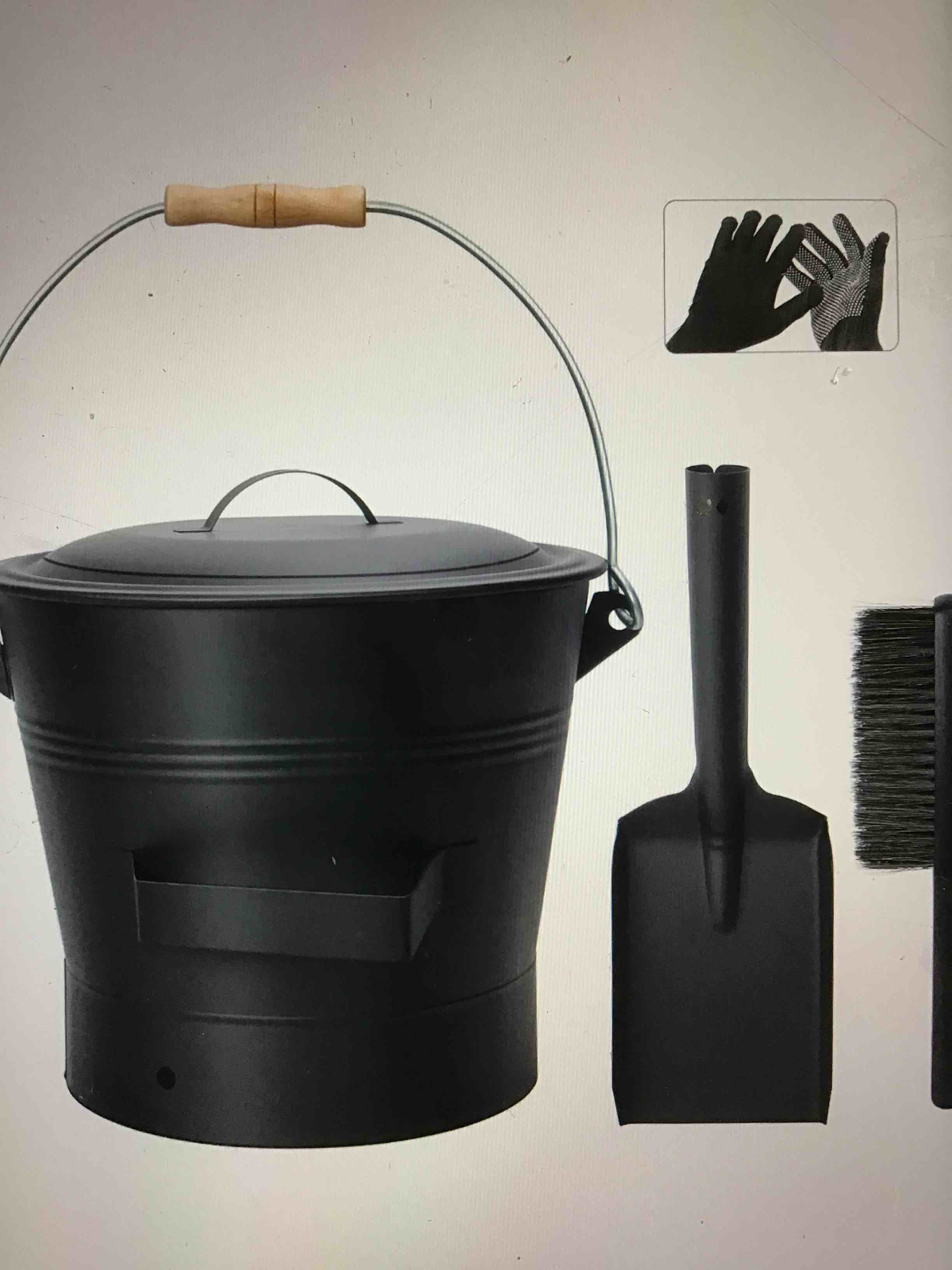 BRIAN & DANY Ash Bucket with Lid, 2.6 Gallon Fireplace Ash Bucket with Shovel and Hand Broom, Metal Bucket for Fireplace, Fire Pit, Wood Burning Stove