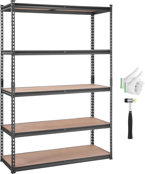 VEVOR Storage Shelving Unit, 5-Tier Adjustable, 2000 lbs Capacity, Heavy Duty Garage Shelves Metal Organizer Utility Rack, Black, 48" L x 18" W x 72" H for Kitchen Pantry Basement Bathroom Laundry