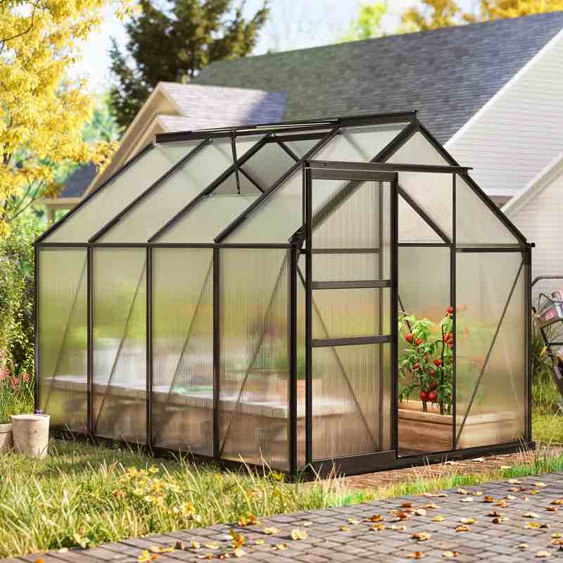 ( incomplete) ( box 1 of 2)6x8 FT Black PC Greenhouse Kit with Sliding Door and Adjustable Window