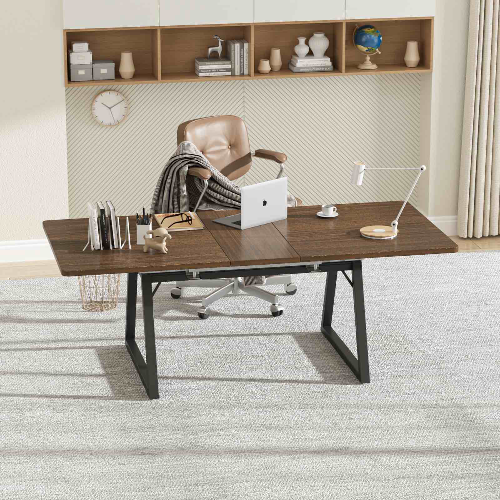 L1B023DB0M Modern 67in Wood Rectangle Extendable Dining Table 