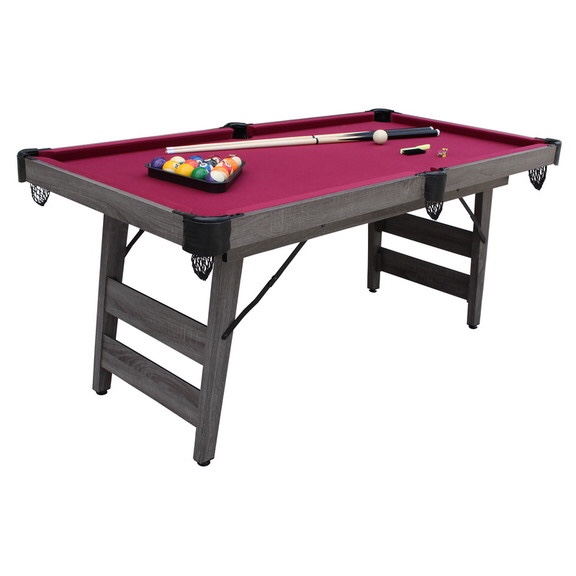Hathaway BG50379 Pendleton 6-ft Portable Pool Table - Driftwood Finish with Burgundy Felt