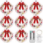 Ceenna 8 Pcs Lighted Christmas Wreath 14 Inch Pre Lit Artificial Christmas Wreath Xmas Wreath with Battery Operated LED Light and Timer for Front Door Outdoor Window Holiday Party Decor (Snow Flocked)