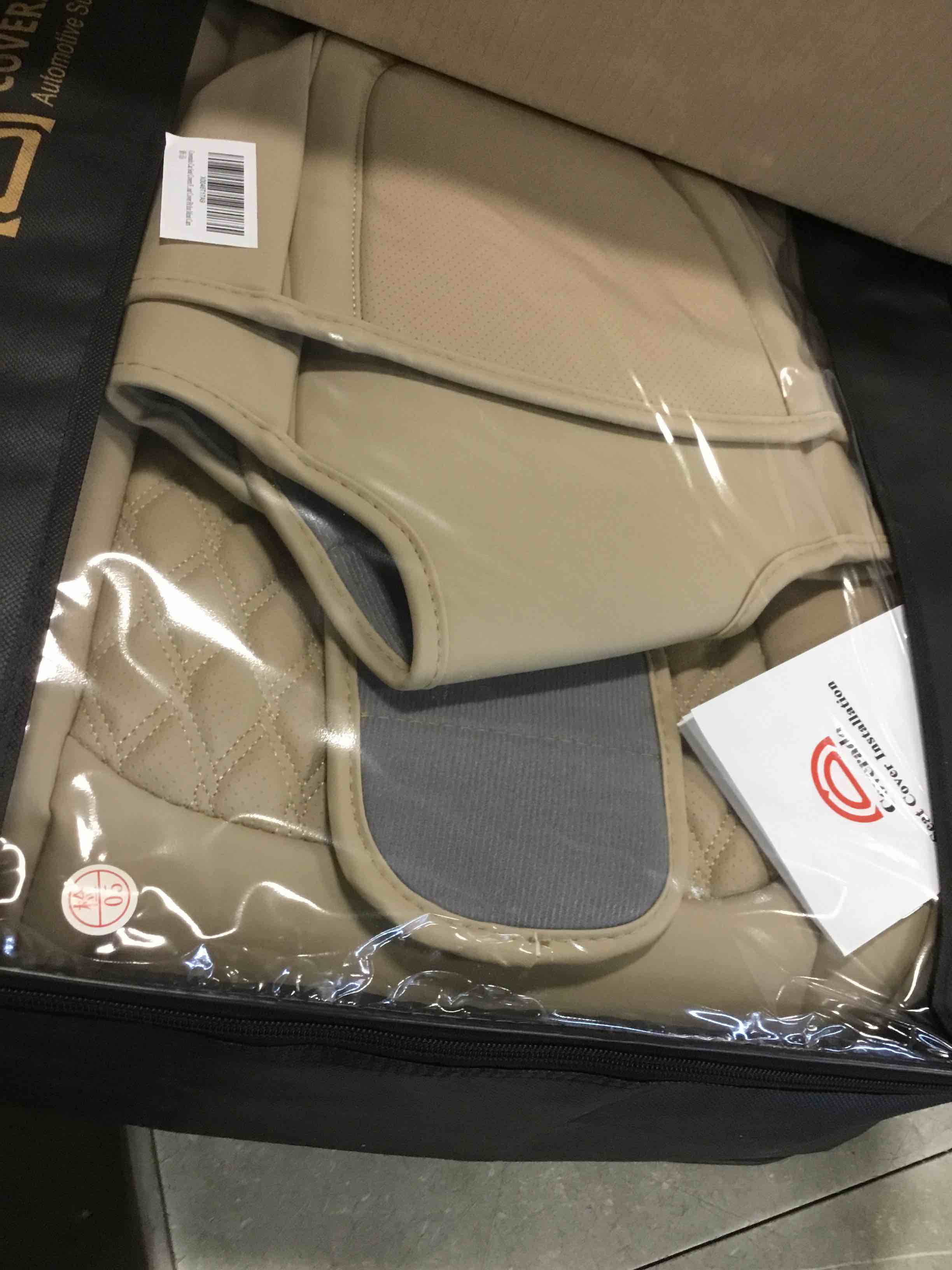 Coverado Car Seat Covers Full Set, Nappa Leather Seat Covers for Cars, Waterproof Automotive Car Seat Covers Interior Accessories Universal Fit Most Sedans, SUVs, Pick-up Trucks(Beige)