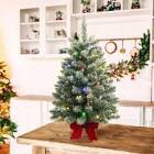 2 ft mini christmas trees with red bow base, 25 f5 led lights, 24" decorated burlap artificial tabletop christmas trees with flocked pine cones