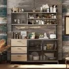 (pick up 2 box) 59 in. W Kitchen Light Brown Wood Buffet Sideboard Pantry Cabinet For Dining Room with Metal Mesh Doors, 3-Drawers cabinet walnut model KF210150-06AA