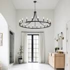 Loene 20- Light 47'' Large Farmhouse Wagon Wheel Chandelier Candle Style Rustic Round Lights Fixture for Kitchen Island Living Room Foyer Entryway