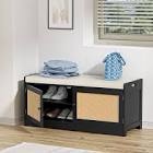 (incomplete only 1 box) 6 Pair Shoe Storage Bench For Entryway black 