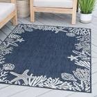 Luisa Animal Print Flatweave Navy Indoor /  Outdoor Area Rug 5’3x 7’3