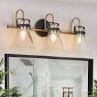 Black & Brass Vanity Light with Glass Shade, Dimmable, E26 Base – UL Certified