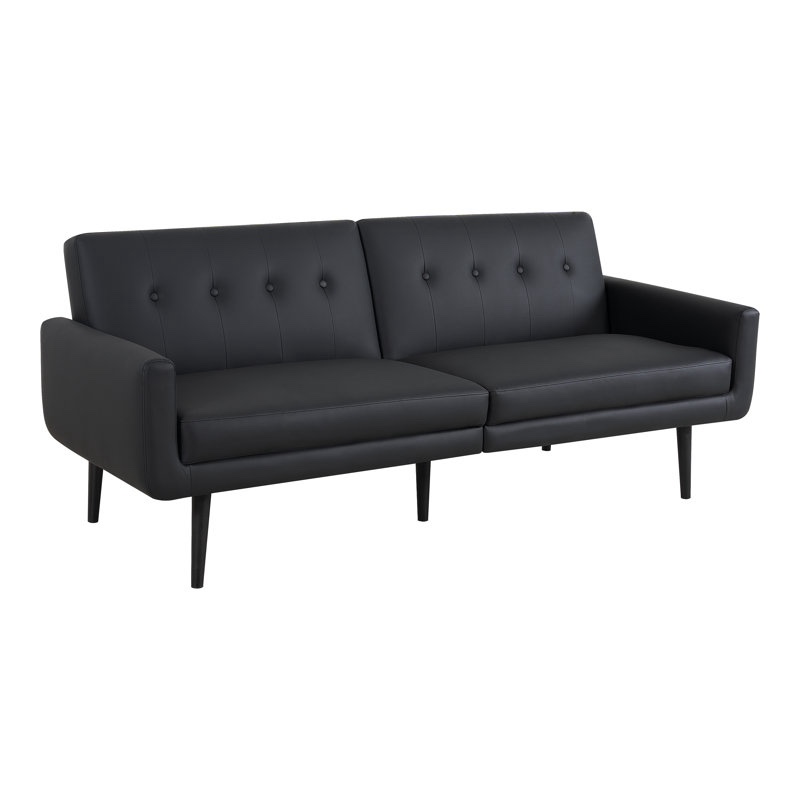 Demartini 33.82" Leather Futon Sofa, Convertible Couch Bed, Split Back Premium Faux Leather Sleeper Couch Sofa