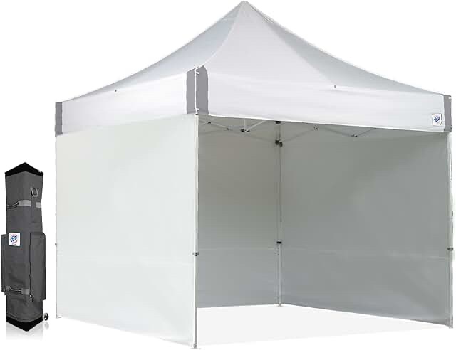 (INCOMPLETE ONLY CANVAS) -Z UP ES100S Instant Commercial Pop Up Canopy Tent, 10' x 10' with 3 Sidewalls, 1 Mid-Zip Sidewall and Wide-Trax Roller Bag, White