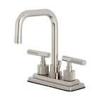 Kingston Brass Convergent Two-Handle 3-Hole Deck Mount 4" Centerset Bathroom Faucet With Knurled Handle And Brass Pop-Up Drain Finish: Polished Nickel
