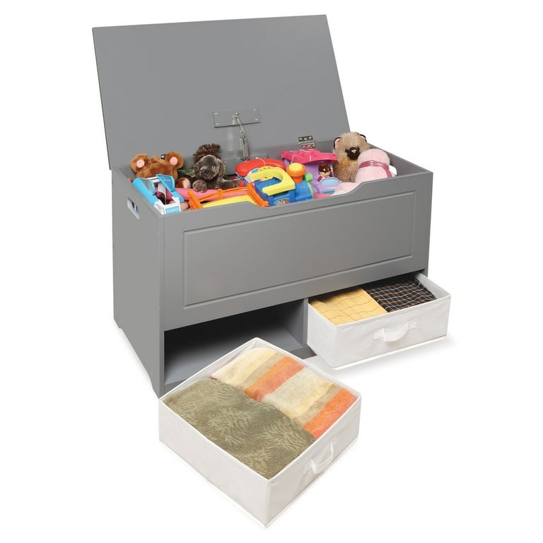Badger Basket Children's Wooden Up & Down Toy Box and Storage Bench 3.8 Cu ft. - Gray
