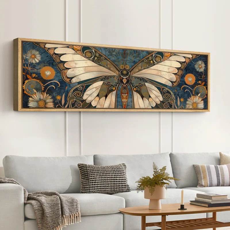 Butterfly Illusion Moody Vintage Modern Rustic Artwork - Extra Large Framed Wall Art Canvas Print