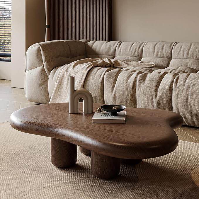 (incomplete)48.42" Modern Cloud Coffee Table for Living Room, Dark Brown Wood Coffee Table with 4 Sturdy Legs, Mid-Century Modern Tea Table Living Room Table for Home Office