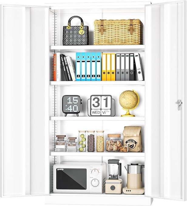 INTERGREAT White Metal Storage Cabinet Doors, 72" Locking Steel Storage Cabinet with Shelves, Tall Metal Cabinet Lockable Steel Cabinets for Home Office