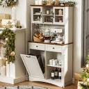 incomplete box 1 only) 72" Kitchen Pantry Storage Cabinet, 13 Gallon Tilt Out Trash Cabinet With Microwave Stand, Freestanding Coffee Hutch Bar Cabinet With Adjustable Shelves, Wooden Cupboard For Kitchen Bathroom Hallway