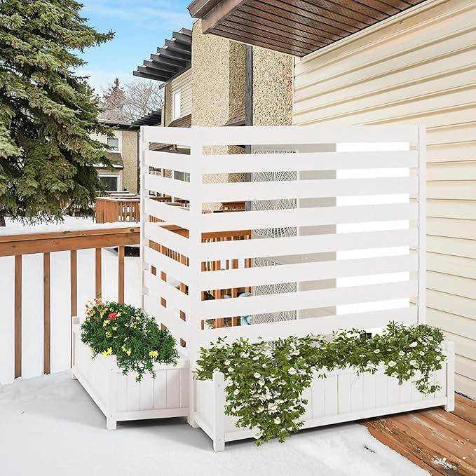 AVAWING 2-Pack No-Dig Privacy Fence Planter 36" W x 45" H, Wood Outdoor Screen for AC Unit, Trash & Flower Bed, Weather-Resistant, White