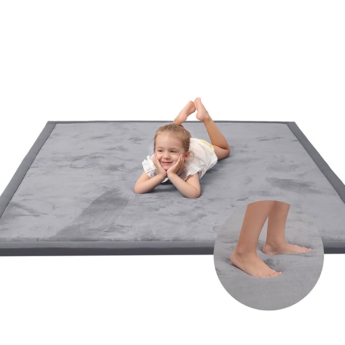 Baby Play Mat for Floor,1.3" Thick Memory foam Tummy Time Mat,Soft Coral Velvet Nursery Rug,Extra Large Non Slip Crawling Mat for Toddlers,Infants,kids,Yoga Mat,Tatami Mat for Living Room(Dark Gray)