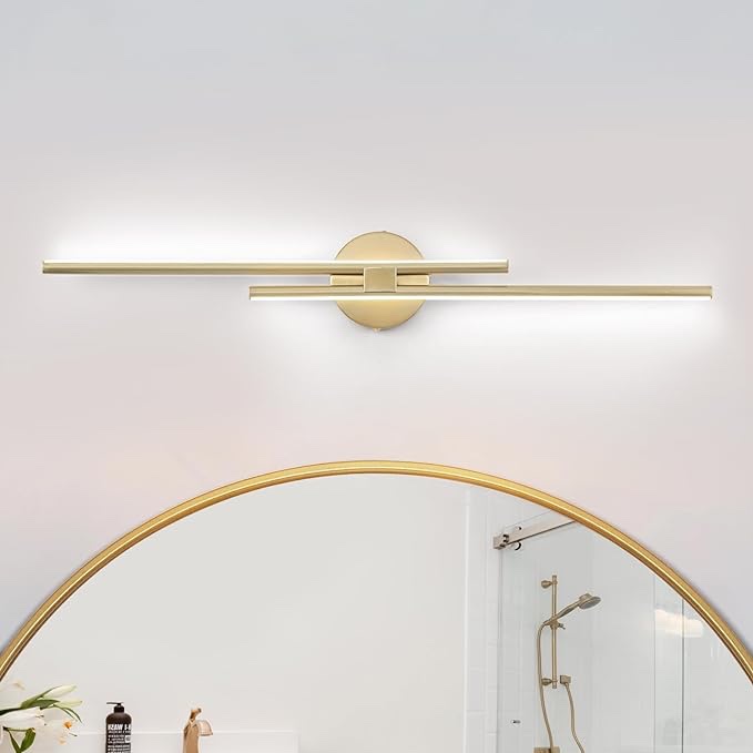 EDISLIVE Dimmable Modern LED Vanity Light Fixtures Bathroom Vanity Wall Lighting, 31.5 in Mirror Vanity Lighting Fixtures for Bathroom Bedroom Makeup Living Room, Gold