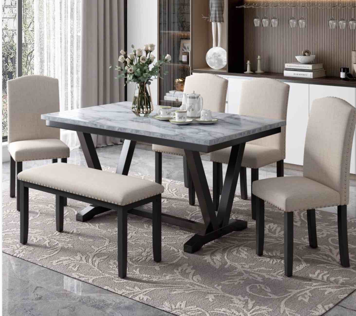 *incomplete, chairs and bench only* 6Pc Dining Table w/ 4 Chairs & 1 Bench