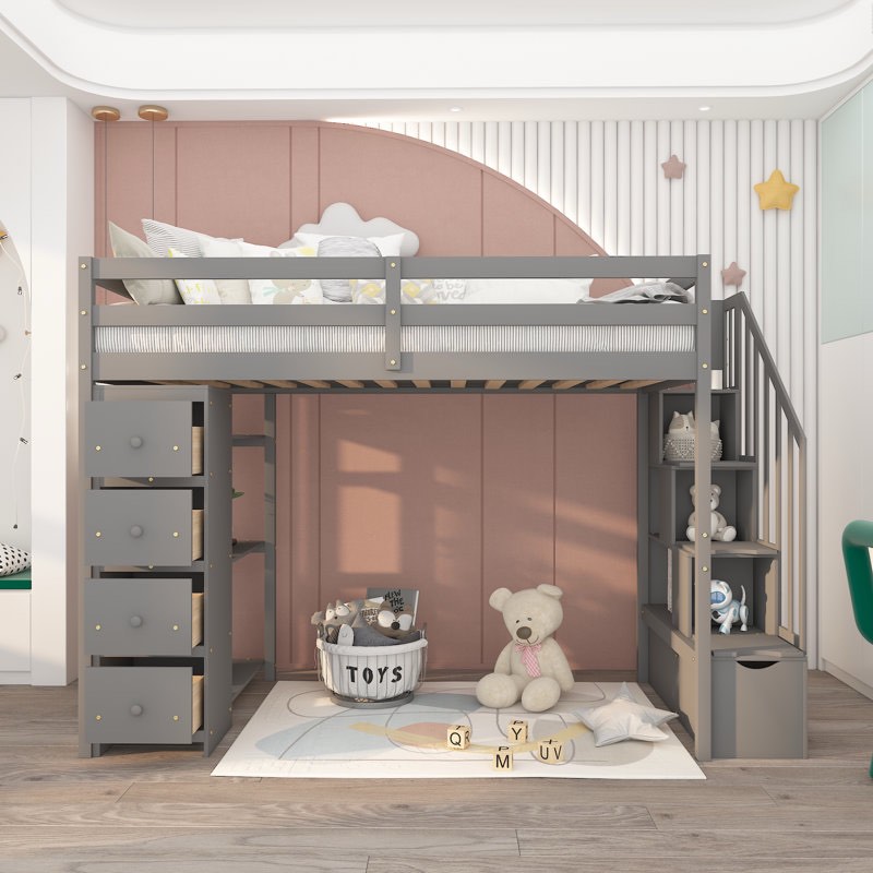 Gurakshay twin 4 drawer solid wooden shelves