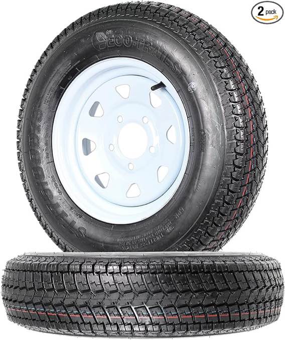 2-Pk Trailer Tires Rims ST175/80D13 175/80 13 B78-13 LRC 5 Lug White Spoke Wheel