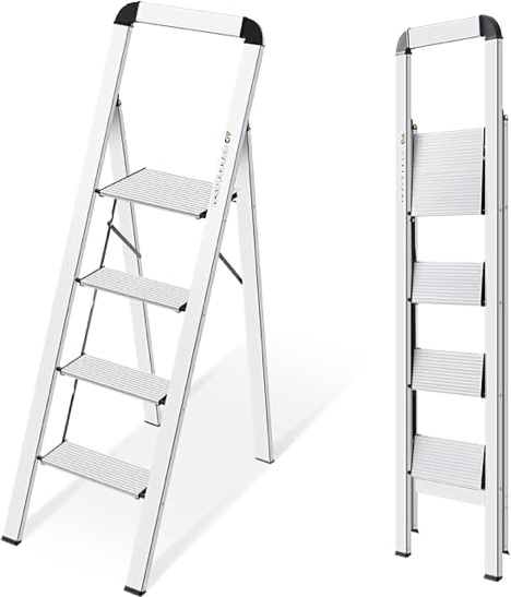4 Step Stool Steel Folding Step Ladder with Handrail
