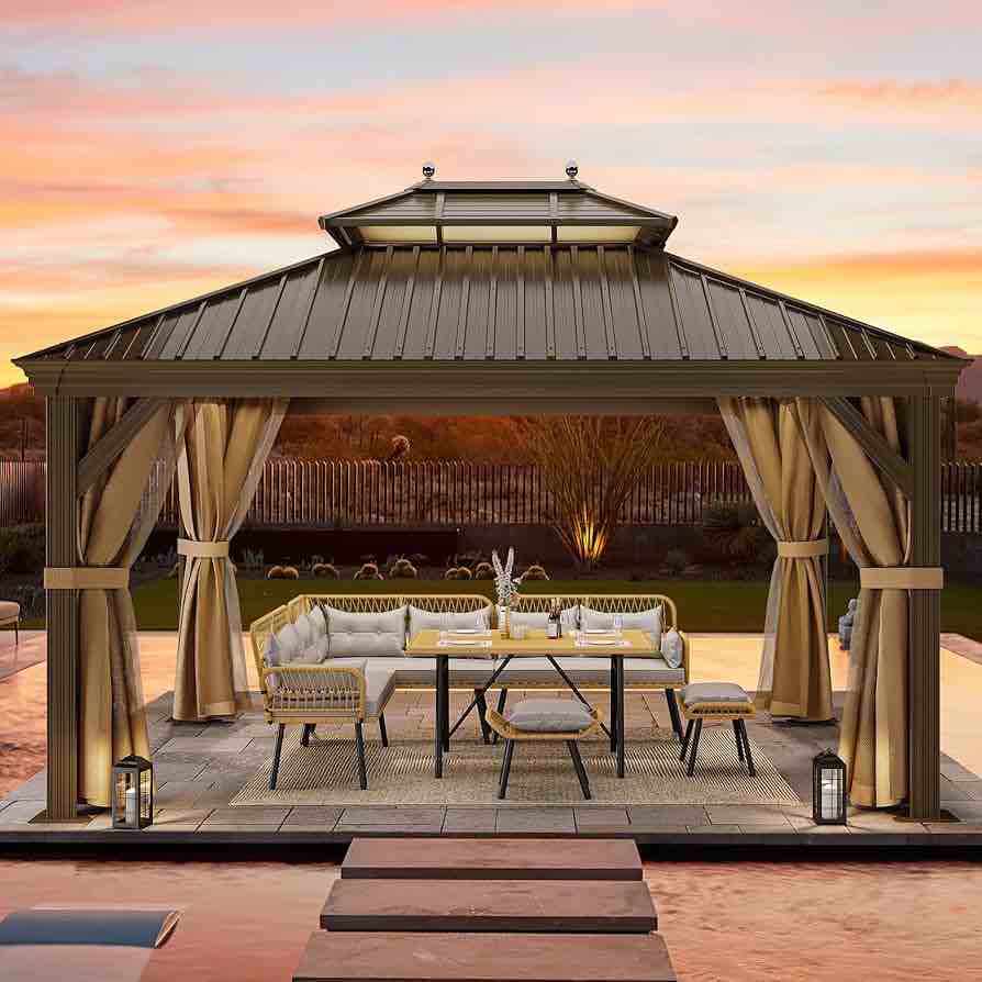 (INCOMPLETE) GAZEBO WITH SIDEWALL CURTAINS