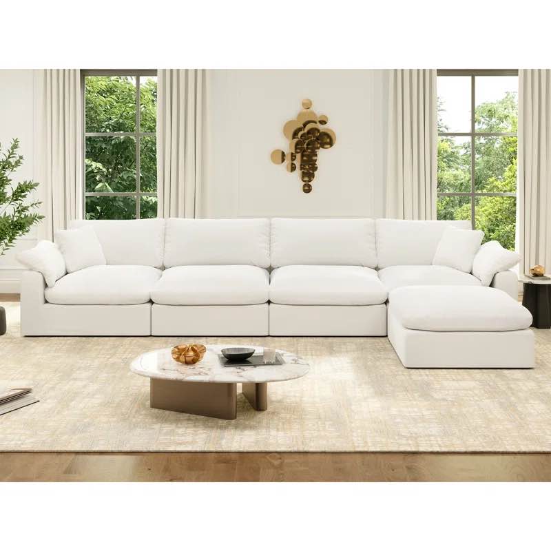 Rawls Upholstered Sofa, Cloud Sofa Modular Sectional Sofa Modular Couch for Living Room Office Apartment Fabric: White Linen Blend, Size: 25.2" H x 143" W x 71.5" D