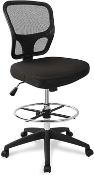 Armless Drafting Chair Tall Office Chair Adjustable Height High Back Ergonomic Desk Chair Drafting Stool Rolling Bar Stools Chairs with Footrest and Wheels