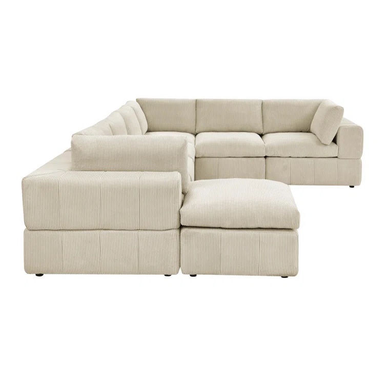 ( incomplete, only box A and C) Amy-Grace 138" Wide Reversible Modular Corner Sectional with Ottoman Body Fabric: Dark Blue Corduroy