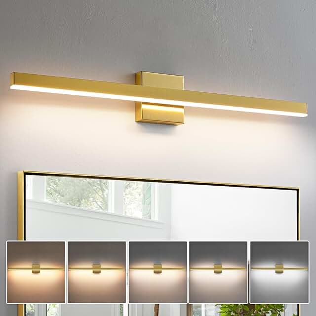 Ralbay 24inch Modern Gold Bathroom Vanity Light 20W Frosted Aluminum Modern LED Gold Bathroom Light Fixtures White Light 6000K