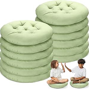 Fumete 12 Pcs Floor Pillows Cushions Seating 15 x 15 Inches Color Round Seat Reading Floor Chair Cushions for Kids Adults Classroom Home School Playing Supplies GREEN