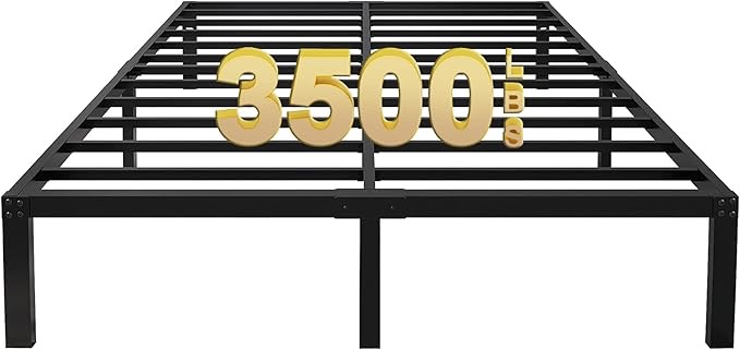 14 Inch Tall 3500lbs Heavy Duty Metal Bed Frame/with Storage/Mattress Foundation/Steel Slats Platform/Noise Free/No Box Spring Needed,Queen