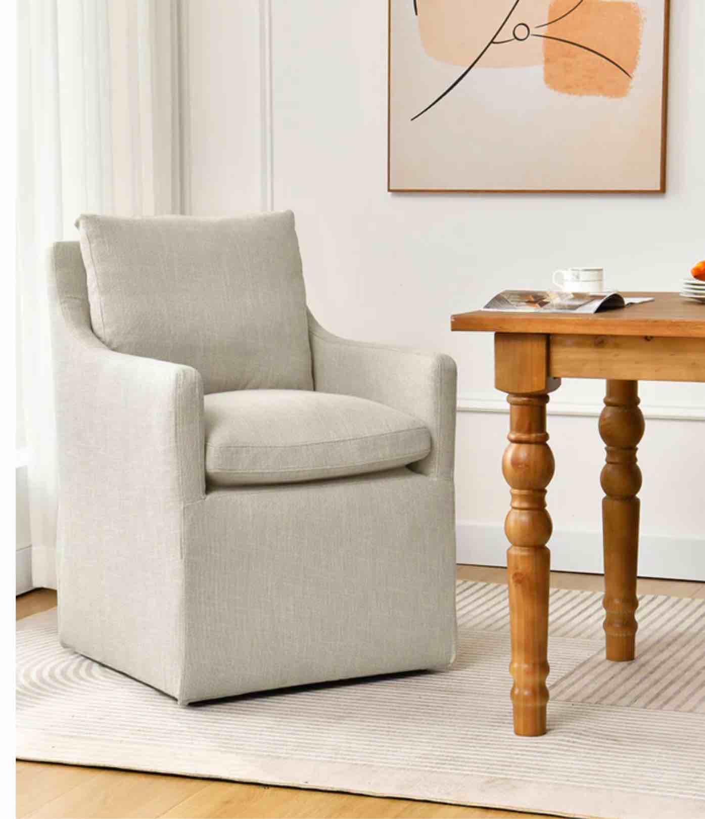 upper part of chair inside cream model WY-7107A2 Denton Upholstered Rolling Dining Chair