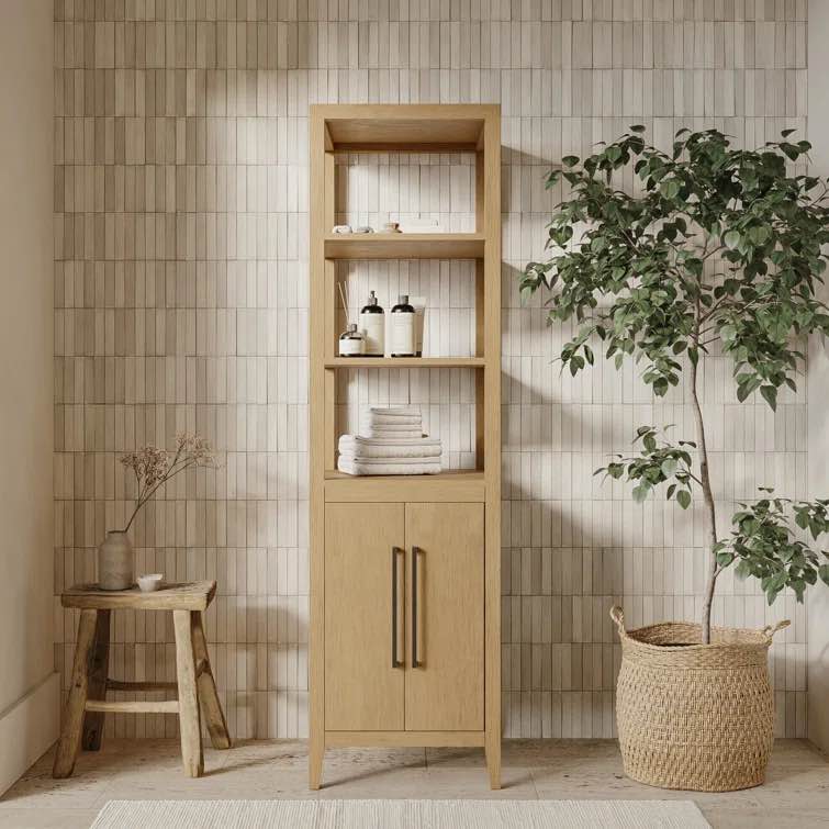 Alsup Solid Wood Freestanding Linen Cabinet