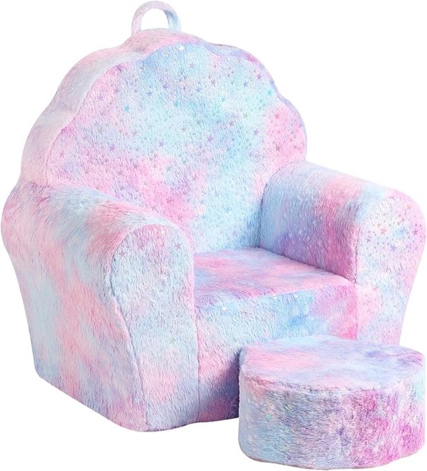 Kids Sofa with Ottoman, Shell-Like Sofa for Boys and Girls, Pink Tie Dye Visit the MOMCAYWEX Store