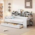 ((INCOMPLETE BOX 2 OF 2 )) Daybed With Storage Shelves, Multi-Functional Bed With Two Storage Drawers And Study Desk