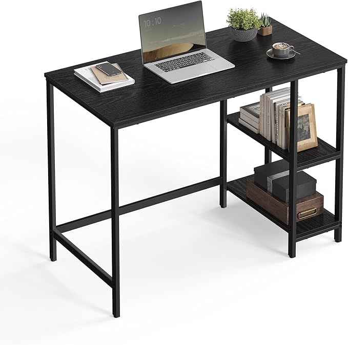 VASAGLE Computer Desk, Office Desk, 100 x 50 x 76 cm, Modern Style, for Study, Bedroom, Living Room, Ebony Black LWD046B04