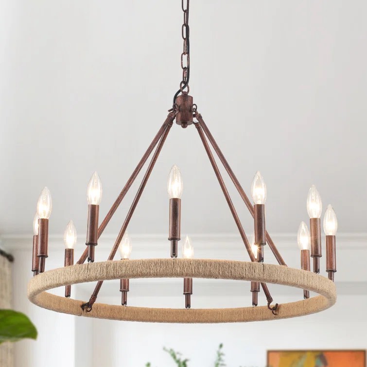 ( incomplete) Loene Kitchen Island Wagon Wheel Chandelier Farmhouse 12 Lights Rustic Round Fixture Dining Room