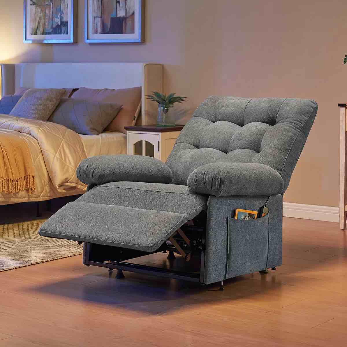 Power Lift Recliner Chair for Elderly,Electric Recliner With Triple Motor&Side Pocket for Living Room and Bedroom Upholstery Color: Gray