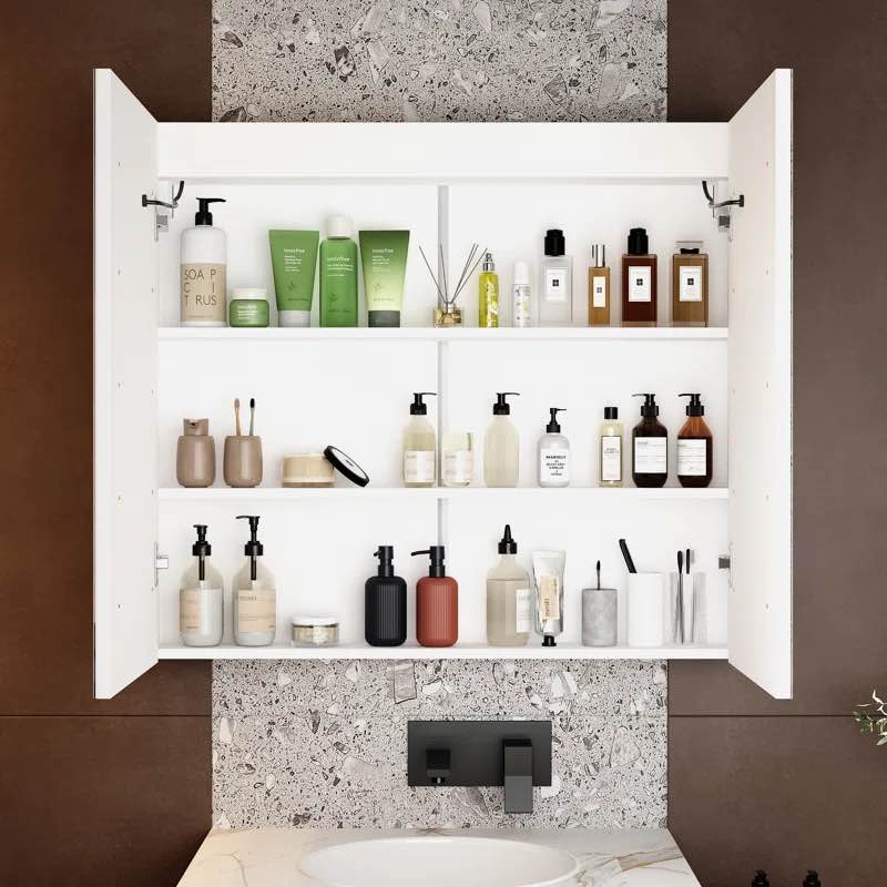 ( Incomplete ) Janou 35.4'' W 31.5'' H Surface Frameless Medicine Cabinet with Mirror and 3 Fixed Shelves