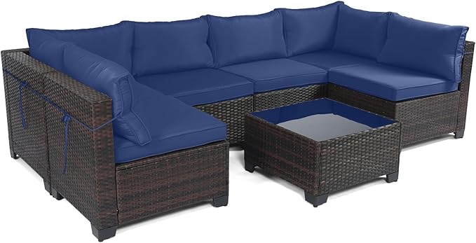 ((INCOMPLETE ONLY CORNER ARMLESS SOFA )) Shaped Patio Furniture Set with Hydraulic Storage Box & Tempered Glass Coffee Table - All-Weather PE Rattan Outdoor Conversation Corner Sofa, 450 lbs Capacity for Deck & Garden