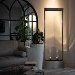 ((incomplete only mirror )) 68 in H Freestanding Modern Indoor/Outdoor Waterfall Fountain w/ Decorative Rocks, LED Lights & Auto-Shut Off Pump, Stainless Steel/Clear Glass, Silver Color: Silver