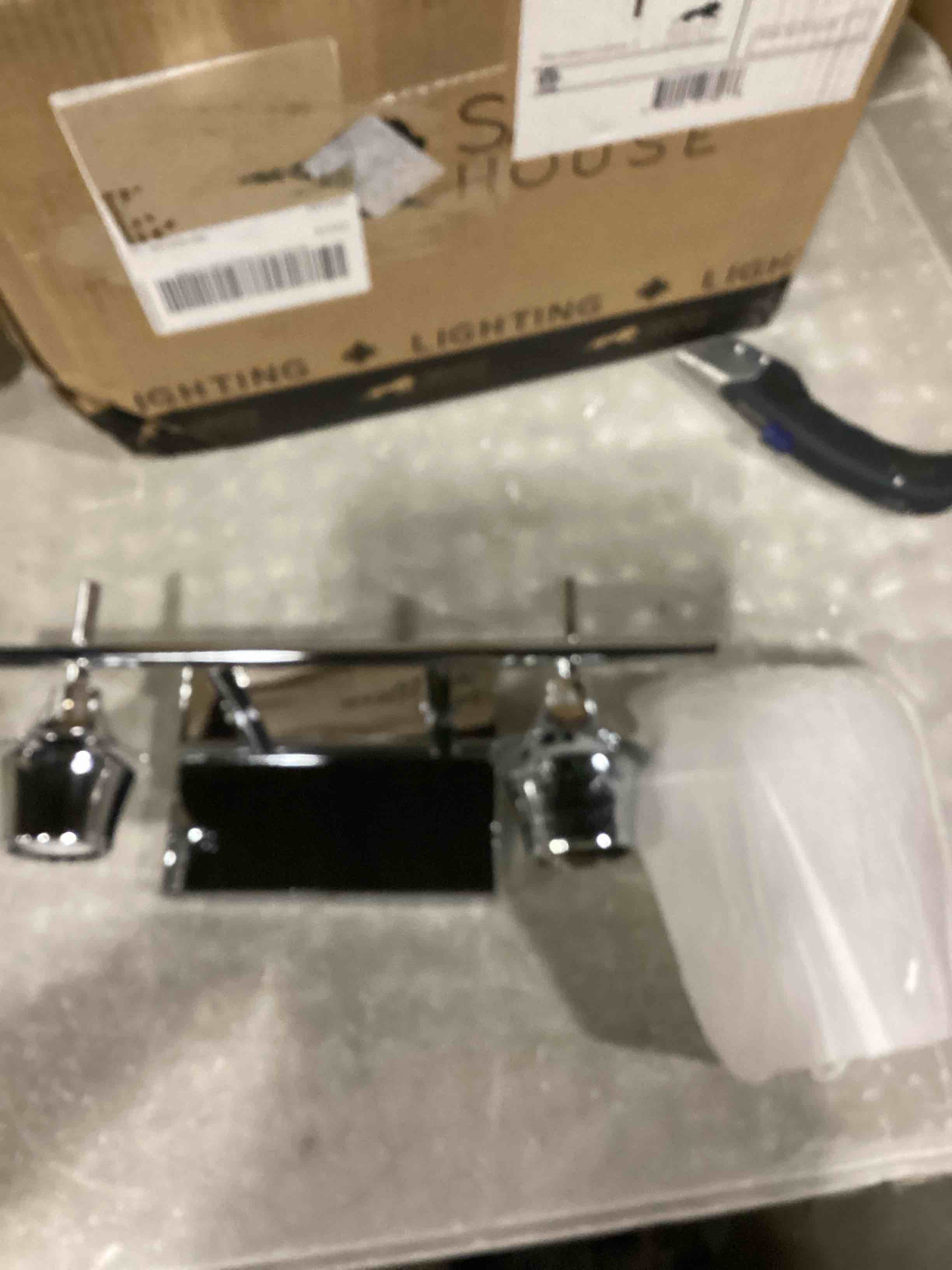 Condition photo showing Good Condition for (incomplete Missing glass ))Savoy House 8-4030-2-BK Octave 2-Light Bathroom Vanity Light in a Black Finish with Clear Glass (14" W x 9" H)