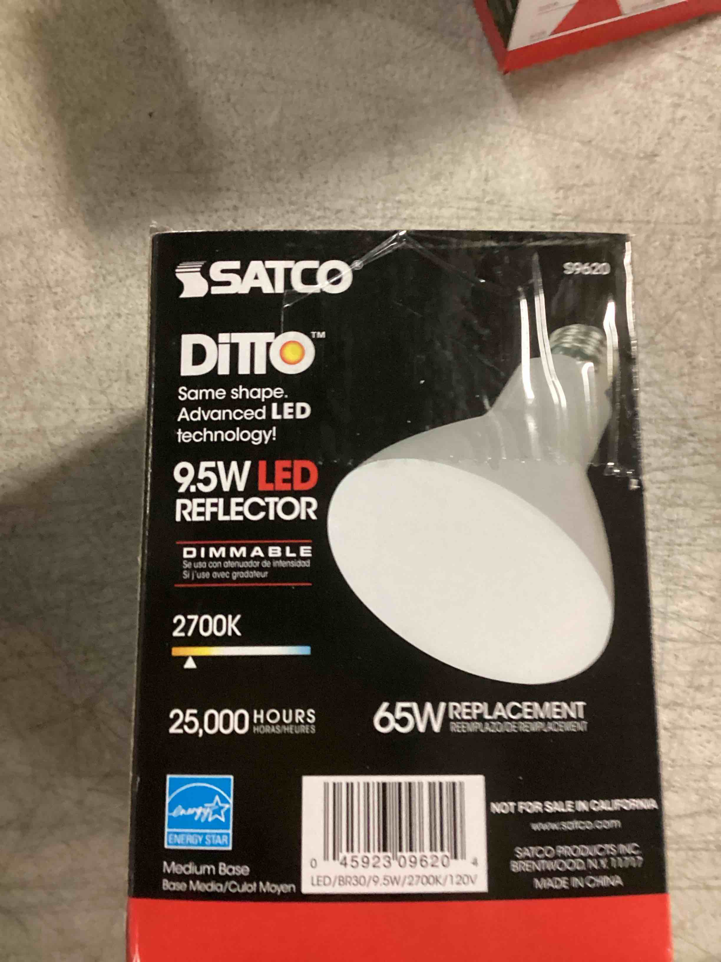 Condition photo showing Good Condition for Satco S9620 9.5 Watt BR30 LED Reflector Light Bulb, Dimmable, 2700K Warm White, 65W Equivalent