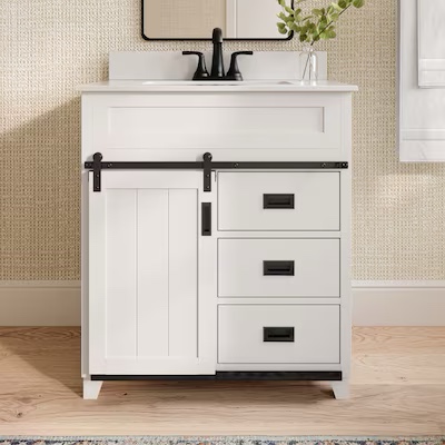 Style Selections Morriston 30-in White Undermount Single sink Bathroom Vanity with White Engineered stone Top 