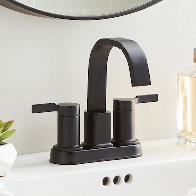 allen + roth Veda Matte Black 4-in centerset 2-handle WaterSense High-arc Residential Handle