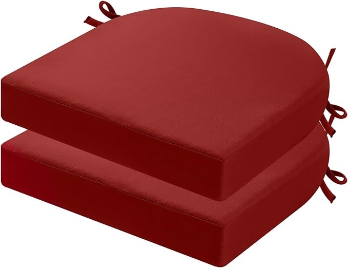 idee-home Outdoor Chair Cushions Set of 2, Thick 19" x 19" x 3" Outdoor Seat Cushions Patio Furniture Waterproof with Ties, Dining Pads